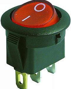 Intrerupator 3 poli, 250V 6.5A, 1 buton, rosu/negru, rotund
